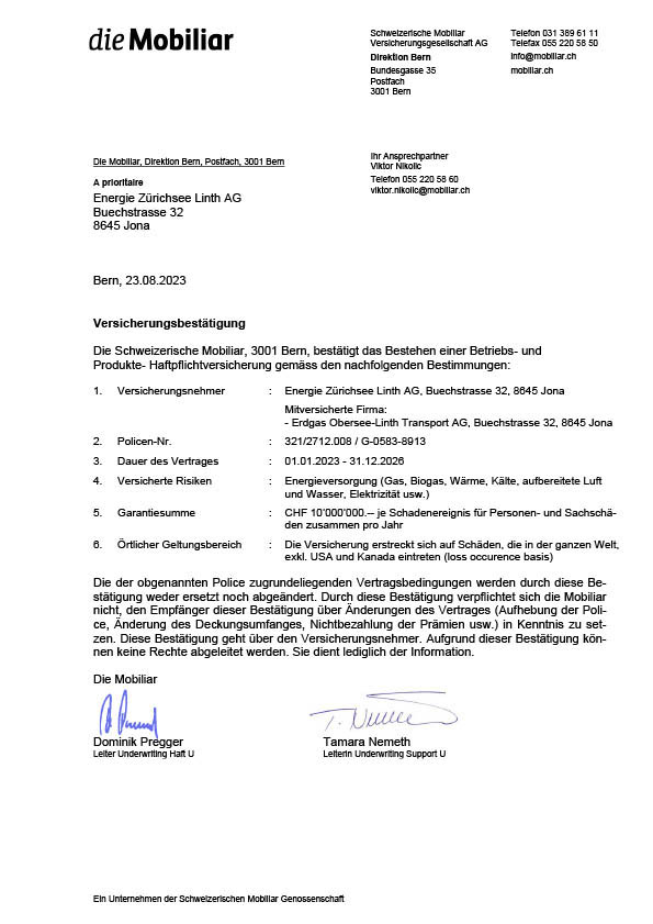 dieMobiliar Versicherungsbestätigung