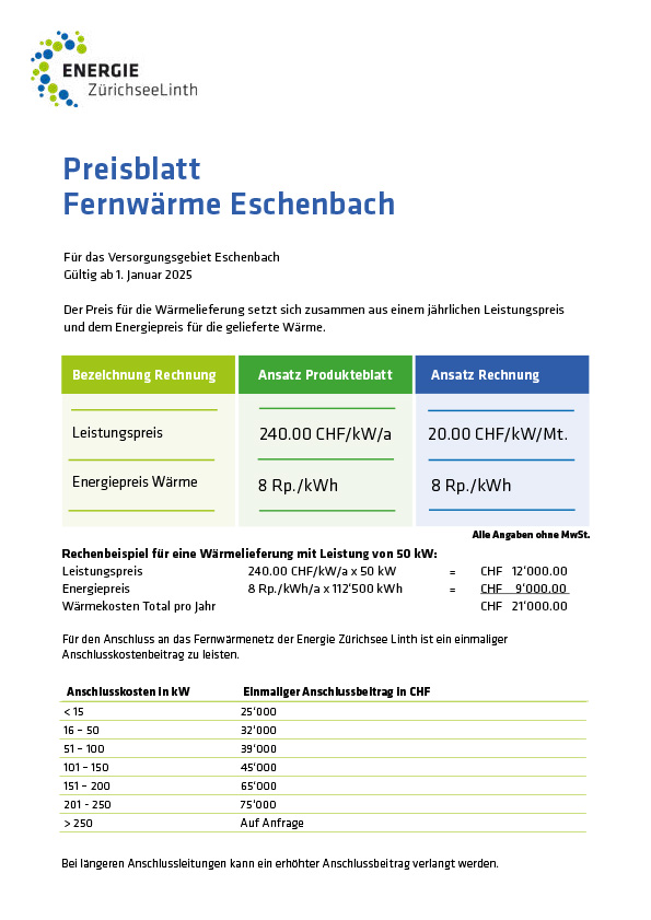 Preisblatt Fernwärme Eschenbach